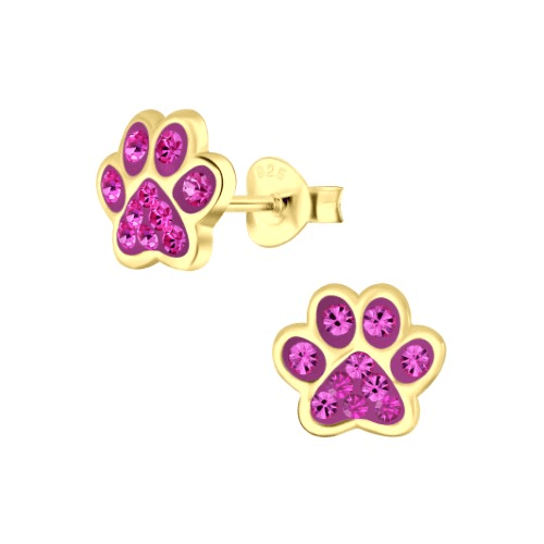 Paw -  Deep Rose Crystal Sterling Silver Earrings