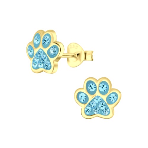 Paw -  Blue Crystal Sterling Silver Earrings