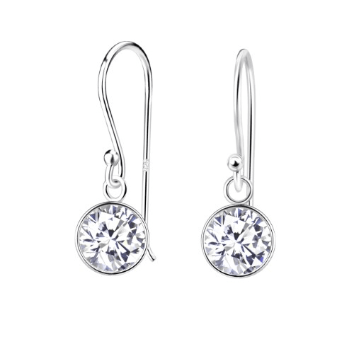 Round Cubic Zirconia Drop Sterling Silver Earrings